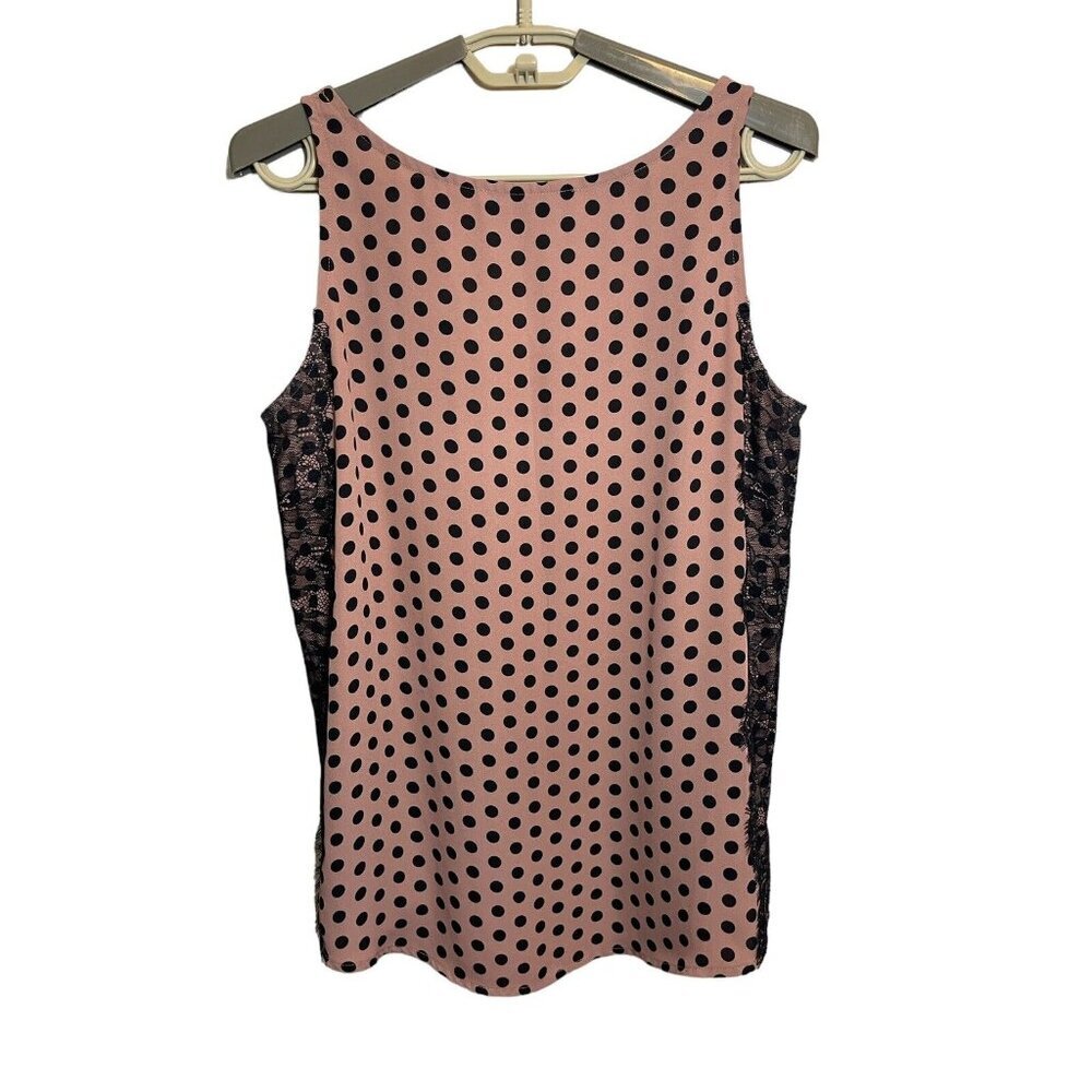 Loft Women's Size M Polka Dot Side Lace Scoop Neck Tank Top Whimsigoth Fairy - Picture 2 of 4